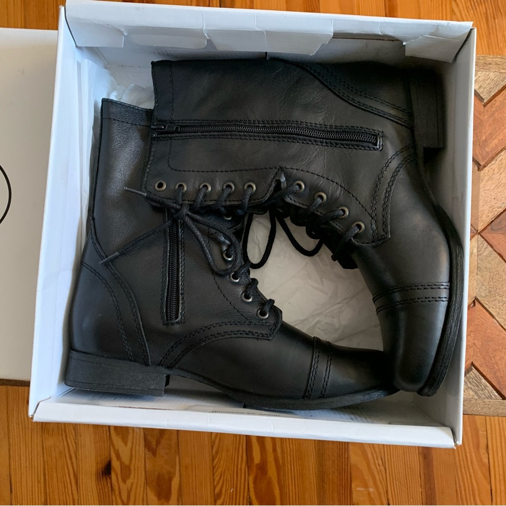 Steve Madden Women’s Black Leather Troopa Boots, Size:9, Brand New!! Never Worn!